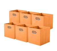 powerking Fabric Storage Box Bins, 6 Pack Foldable Cloth Storage Cube Organizer Drawer with Metal Handle For Closet And Toys Storage,Orange