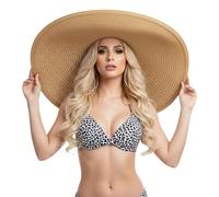 powerking Oversized Wide Brim Straw Sun Hat, UV Protection Summer Beach Cap Packable Foldable Floppy Beach Sun Visor Hats for Womens (Khaki)