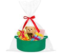 powerking Small Woven Basket with Gift Bags and Ribbons, Empty Decorative Gift Chest Box, Baby Gift Basket for Nursery, Cotton Rope Shelf Storage Bin Organizer Cube with Handles