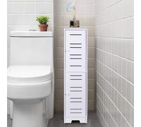 powerking Toilet Paper Holder Stand, White Small Bathroom Storage Cabinet with Doors，Slim Corner Shelf for Bathroom Small Spaces Corner Floor