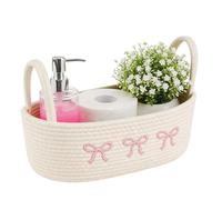 powerking Woven Gift Shelf Basket with Handles,Toilet Paper Baskets with Bow Pattern,Bathroom Storage Basket for Closet,Toilet Tank Top,Bedroom,Nursery Toys Organizing