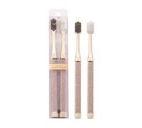 POWERLAND Luxury Toothbrush Soft Carbon Brush Toothbrush Hand for Adult Brushes Comfortable Handle, Anti-Slip, Oral Hygiene, 2 Pieces (Golden)