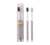 POWERLAND Luxury Toothbrush Soft Carbon Brush Toothbrush Hand for Adult Brushes Comfortable Handle, Anti-Slip, Oral Hygiene, 2 Pieces (Silvery)
