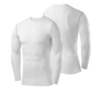 PowerLayer Kids Base Layer Long Sleeve Compression Shirt. Lightweight and Moisture Wicking Thermal Top for Football, Rugby, Soccer and Gym for Boys - White, 6-8 Years