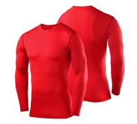 PowerLayer Kids Base Layer Long Sleeve Compression Shirt. Lightweight and Moisture Wicking Thermal Top for Football, Rugby, Soccer and Gym for BoysRed, 8-10 Years (Boys Medium)