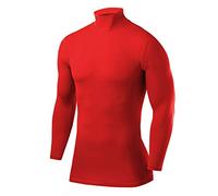 PowerLayer Compression Top for Boys - Running Base Layer - Thermal Shirt - Mock Neck - Red, 8-10 Years (Medium)