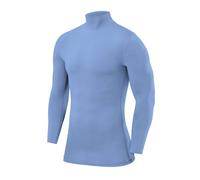 PowerLayer Compression Tops for Boys Base Layers Boys Running Top Thermal Shirt - Mock Neck - Ice Blue, 10-12 Years