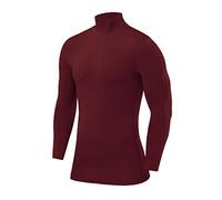 PowerLayer Men's Compression Base Layer Top Long Sleeve Under Shirt - Mock Neck - Cabernet, XXL