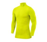 PowerLayer Men's Compression Base Layer Top Long Sleeve Under Shirt - Mock Neck - Lime Punch, S