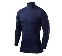 PowerLayer Men's Compression Base Layer Top Long Sleeve Under Shirt - Mock Neck - Navy, L