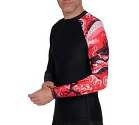 PowerLayer Men's Long Sleeve Rash Vest Mens BJJ Rashguard Men Running Cycling Compression Rash Guard Baselayer Skins - Black/Red, L