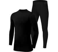 PowerLayer Skins for Boys Kids Base Layer Thermal Long Sleeve Top & Tights Football Compression Set - Black Top + Black Stealth Tights, 6-8 Years