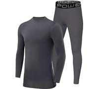 PowerLayer Skins for Boys Kids Base Layer Thermal Long Sleeve Top & Tights Football Compression Set - Dark Grey Top + Dark Grey Tights, 6-8 Years