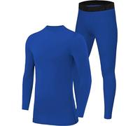 PowerLayer Skins for Boys Kids Base Layer Thermal Long Sleeve Top & Tights Football Compression Set - Dazzling Blue Top + Dazzling Blue Tights, 10-12 Years