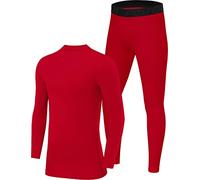 PowerLayer Skins for Boys Kids Base Layer Thermal Long Sleeve Top & Tights Football Compression Set - High Risk Red Top + High Risk Red Tights, 6-8 Years