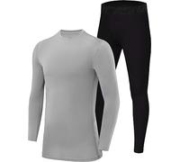 PowerLayer Skins for Boys Kids Base Layer Thermal Long Sleeve Top & Tights Football Compression Set - Tornado Top + Black Tights, 10-12 Years