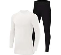 PowerLayer Skins for Boys Kids Base Layer Thermal Long Sleeve Top & Tights Football Compression Set - White Top + Black Tights, 12-14 Years