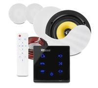 PowerLine A100 Black Bluetooth Ceiling Speaker Package, In-Wall Amplifier, 4x 6.5" HiFi Coaxial Ceiling Speakers, Complete Audio System Kit, Home Audio, Bluetooth Installed Speaker Solution