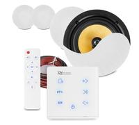 PowerLine A100 White Bluetooth Ceiling Speaker System Package with 8-Inch Passive Coaxial Ceiling Speakers, Touchscreen In-Wall Amplifier, High-Fidelity Audio for Home or Office, Wireless Streaming