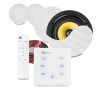 PowerLine A100 White Bluetooth Ceiling Speaker System with 4x KVCS6, In-wall Touchscreen Amplifier, 4x 6.5-inch Coaxial Ceiling Speakers, Hi-Fi Audio, Wireless Bluetooth for Homes and Offices