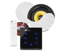 PowerLine A50 Black Bluetooth Ceiling Speaker System with 2x KVCS6 Coaxial Speakers, Complete Home Audio Package, Bluetooth 5.0, Touch Panel Amplifier, Tiltable Tweeters, Magnetic Speaker Grilles