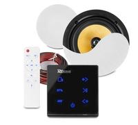 PowerLine A50 Black Bluetooth Ceiling Speaker System with 8-Inch KVCS8 Coaxial Speakers, Touch Panel In-Wall Amplifier, Remote, and Cable Kit - Complete Flush-Mount Stereo Bundle for Home or Office