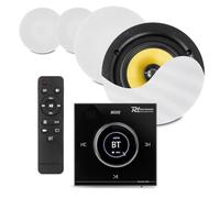 PowerLine B100 Black Bluetooth Ceiling Speaker System - In-Wall Touch Panel Amplifier, LCD Display & 4x 6.5" Coaxial Ceiling Speakers, Complete Flush-Mount Home Audio Solution