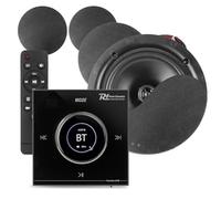 Powerline B100B Bluetooth Ceiling Speaker Kit, 4 x 8" Low Profile Black Speakers, In Wall Amplifier, Complete Home Audio with Bluetooth 5.0, Remote, LCD Control - Discreet Installed Audio System