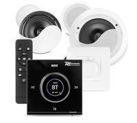 Powerline B50B 2-zone ceiling speaker system with Bluetooth wall amplifier, bedroom & bathroom audio, 2x bedroom ceiling speakers, 2x moisture-resistant ceiling speakers, in-wall amp, remote control