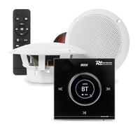 Powerline B50B Bluetooth Bathroom Ceiling Speaker System with LCD Wall Amplifier, 4"" IPX5 Waterproof Ceiling Speakers, Touch Control, MP3, USB, Speaker Cable Kit