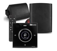 Powerline B50B Garden Wall Speaker System with Bluetooth In Wall Amplifier, Weatherproof Outdoor Audio Setup, Black, 2 x 5.25" Speakers, Remote, Cables Included