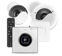 Powerline B50W 2-Zone Bedroom and Bathroom Sound System Bluetooth Wall Amplifier Bundle with 4x 6.5" Ceiling Speakers and 50m White Speaker Cable