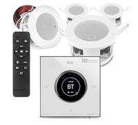 Powerline B50W Bluetooth Compact Ceiling Speaker System - Complete 4-Zone Audio Solution with In-Wall LCD Amplifier, 4x 3" Low-Profile Ceiling Speakers, Speaker Cable Included, Home or Office