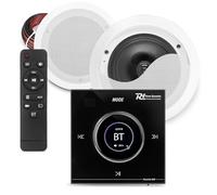 Powerline Bluetooth Bathroom Ceiling Speaker System 6.5" - Complete In-Wall Audio Package with Moisture-Resistant Ceiling Speakers, LCD Touch Wall Amplifier, Speaker Cable - Bathroom & Kitchen Audio