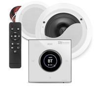 Powerline Bluetooth Bathroom Ceiling Speaker System, 8" Moisture-Proof Speakers with In-Wall LCD Amplifier, Complete Waterproof Bathroom Audio Kit, Home Ceiling Speakers, White, Includes Cables