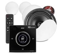 Powerline Bluetooth Ceiling Speaker System with LCD Touch Amplifier - Includes 4x 6.5-Inch Low Profile Ceiling Speakers, Black Wall Amplifier, 10m Speaker Cable Kit - Home Audio Solution