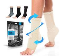 POWERLIX Ankle Support Brace 2 Pack, Ankle Brace for Men/Women/Kids, Support for Ligament Damage, Sports Protect, Injury Recovery, Plantar Fasciitis Foot Socks with Arch Support, Beige, Small