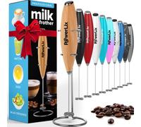 PowerLix Milk Frother Handheld Whisk - Electric Milk Frother Foamer with Stainless Steel Stand,15-20s, Powerful 19000rpm, Mini Drink Mixer Coffee Frother for Latte, Cappuccino, Hot Chocolate