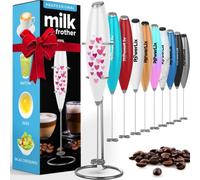 PowerLix Milk Frother Handheld Whisk - Electric Milk Frother Foamer with Stainless Steel Stand,15-20s, Powerful 19000rpm, Mini Drink Mixer Coffee Frother for Latte, Cappuccino, Hot Chocolate