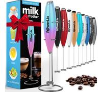 PowerLix Milk Frother Handheld Whisk - Electric Milk Frother Foamer with Stainless Steel Stand,15-20s, Powerful 19000rpm, Mini Drink Mixer Coffee Frother for Latte, Cappuccino, Hot Chocolate