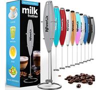 PowerLix Milk Frother Handheld Whisk - Electric Milk Frother Foamer with Stainless Steel Stand,15-20s, Powerful 19000rpm, Mini Drink Mixer Coffee Frother for Latte, Cappuccino, Hot Chocolate