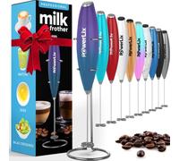 PowerLix Milk Frother Handheld Whisk - Electric Milk Frother Foamer with Stainless Steel Stand,15-20s, Powerful 19000rpm, Mini Drink Mixer Coffee Frother for Latte, Cappuccino, Hot Chocolate