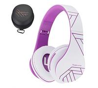 PowerLocus Bluetooth Over-Ear Headphones, Wireless Stereo Foldable Headphones Wireless and Wired Headsets with Built-in Mic, Micro SD/TF, FM for iPhone/Samsung/iPad/PC (White/Violet)