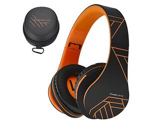 PowerLocus Bluetooth Over-Ear Headphones, Wireless Stereo Foldable Headphones Wireless and Wired Headsets with Built-in Mic, Micro SD/TF, FM for iPhone/Samsung/iPad/PC - Black/Orange