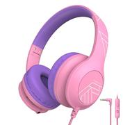 PowerLocus Kids Headphones, Kids Headphones Wired with Microphone, 85/94dB Safe Volume Limit, Over Ear, 3.5mm Jack, Music Sharing Function, Foldable Childrens Headphone for School/Tablet/Travel, Pink