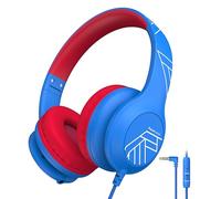 PowerLocus Kids Headphones, Kids Headphones Wired with Microphone, 85/94dB Safe Volume Limit, Over Ear, 3.5mm Jack, Music Sharing Function, Foldable Childrens Headphone for School/Tablet/Travel, Red