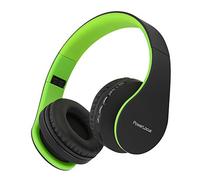 PowerLocus Wireless Bluetooth Over-Ear Stereo Foldable Headphones, Wired Headsets Noise Cancelling with Built-in Microphone for iPhone, Samsung, LG, iPad (Black/Green)