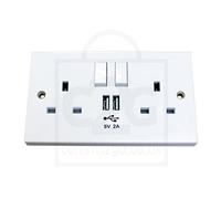 POWERLYNX 2 Way UK Mains Socket 2 USB Charge Ports Wall Plate Power Power Outlet Faceplate