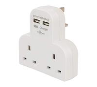 Powermaster 819066 Dual Socket T Adaptor with Twin USB 2100mAh Combined