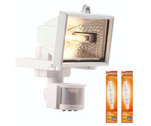 PowerMaster ECO Floodlight 150W IP44 Outdoor Motion Sensor Halogen + 2 x Bulbs